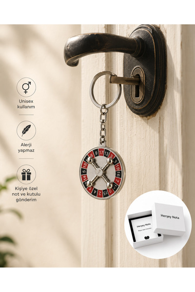 HER ŞEY NOTA www.herseynota.com Breloc metalic cu design roată de ruletă – Br...