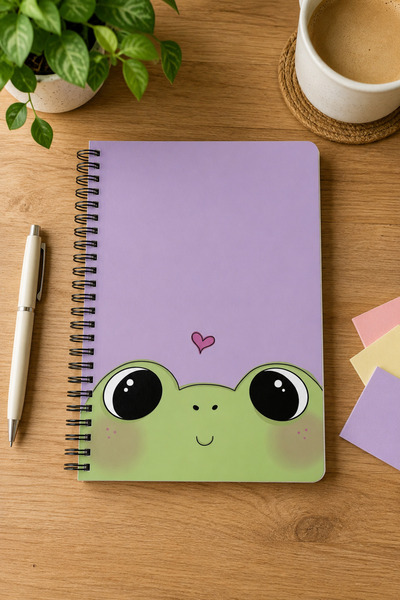 Anime Marketi A5 Sevimli Kurbağa Temalı Spiralli Defter – Çizgili | 100 Yapra...