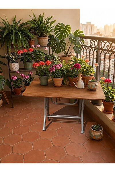 Teknor 60x90 cm Ahşap Katlanır Masa Metal Ayaklı Portatif Çok Amaçlı Balkon, ...