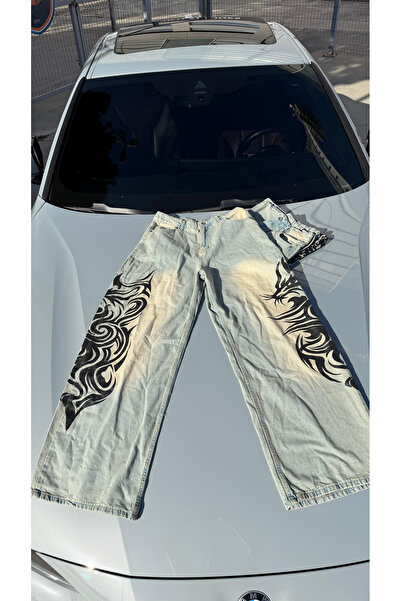 Violon Washable Tint Dragon Detail Baggy Unisex Jeans