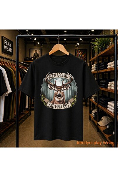 playwear Buck Around Deer Printed 100% Cotton Oversize Loose Regular Fit Crew...