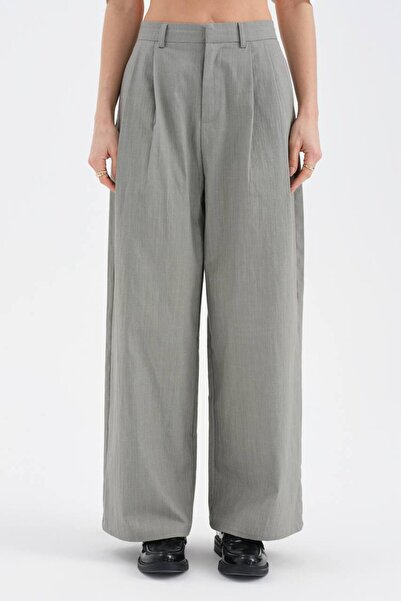 tw3 Women's Linen Fabric Front Pleated Detailed Design Trousers