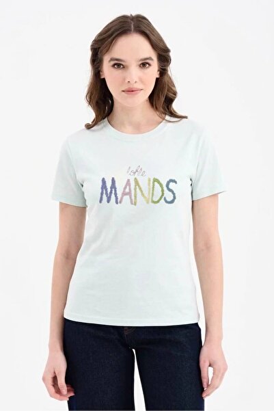 tw3 Women's 100% cotton sequin embroidered detail short sleeve t-shirt