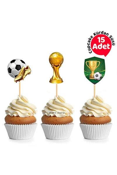 parti pera Futbol Temalı Şekilli Cupcake Kürdan Süsü 15 Adet Cupcake Süsü