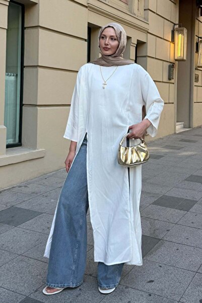 Modaensarbutik Yırtmaç Detaylı Tasarım Tunik-EKRU