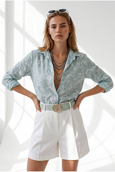Olalook Women's Green Floral Scallop Detailed Shirt Gml-19001457