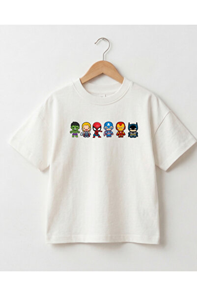 babytex Oversize Superhero Printed Kids' T-Shirt – 100% Cotton Unisex White T...
