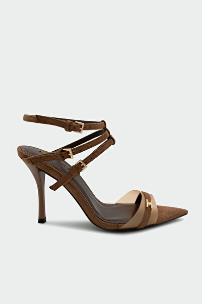LAMİNTA Rigon Gold Accessory Buckle Women's Tan Heeled Shoes