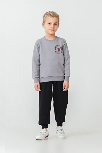 U.S. Polo Assn. Boy's Printed Gray Long Sleeve Tracksuit Set Us2624-C-V2