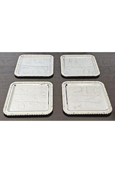 atabey home collection 6 ADET SUNUM TEPSİSİ KARE HASIR FULL GÜMÜŞ TEPSİ 22 CM