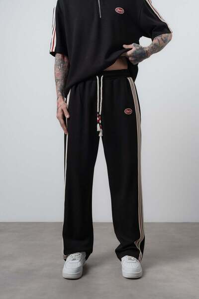 Respire Men's Champ Stripe Detailed Baggy Sweatpants Black