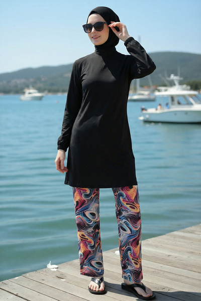 armonika 3-Piece Set Turtleneck Balloon Sleeve Burkini Water Repellent Fabric...