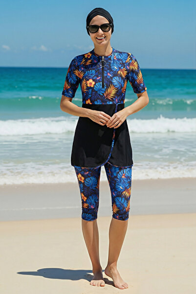 armonika 3-Piece Set Front Zipper Short Sleeve Below Knee Leggings Burkini Wa...