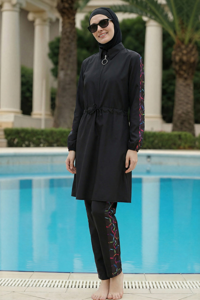 armonika 3-Piece Set Shirt Collar Half Zipper Waist Tie Burkini Parachute Fab...