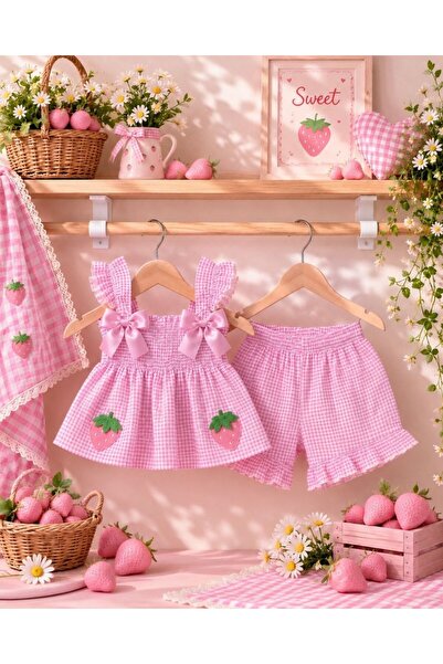 ATLI KIZ ÇOCUK ÇİLEK NAKIŞLI ASKILI TAKIM 1-5 YAŞ