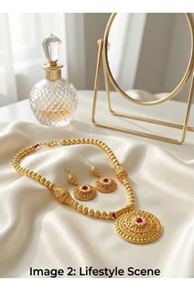 FASHION طقم مجوهرات تقليدي أنيق: قلادة وأقراط بتصميم فلقيري معقد مع لمسات من ...