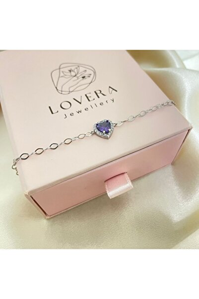 Lovera Jewellery 925 Ayar Gümüş Sertifikalı Ametist Taşlı Pırlanta Montürlü K...