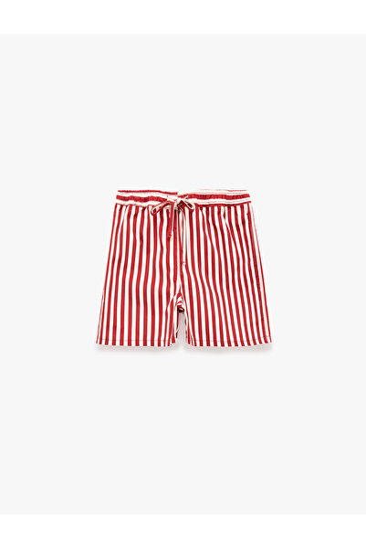 Koton Cotton Comfortable Fit Striped Mini Denim Shorts with Tie Waist