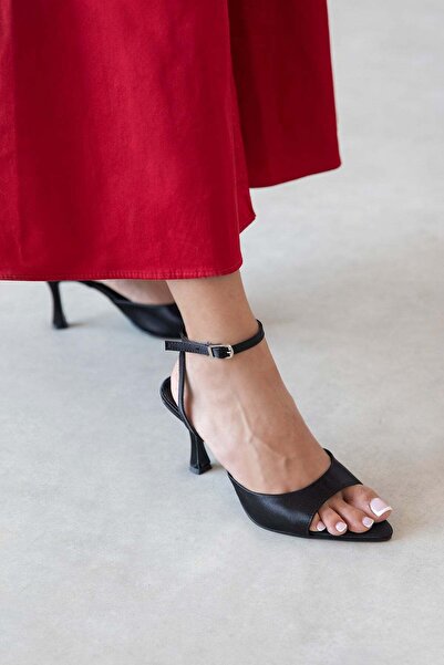 STRASWANS Boris Women's Heeled Satin Sandals Black