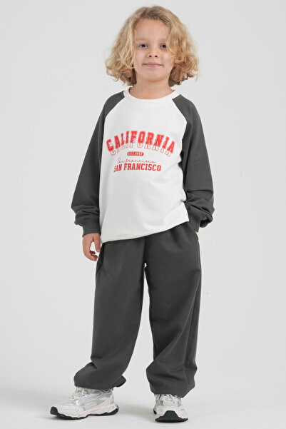 HayKids Raglan Sleeve Kids' Tracksuit Set - California Printed Two-Thread Ove...