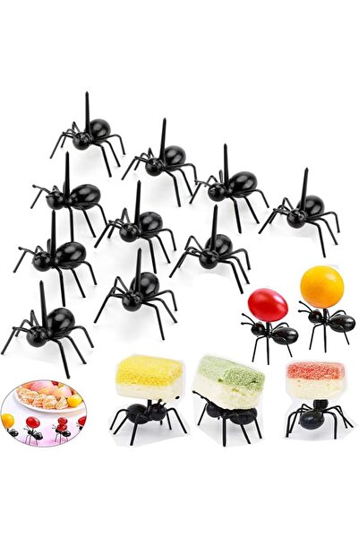 Arabest Ant Food Picks, 24 Pack, Plastic Dessert Fork, Black, Reusable With S...