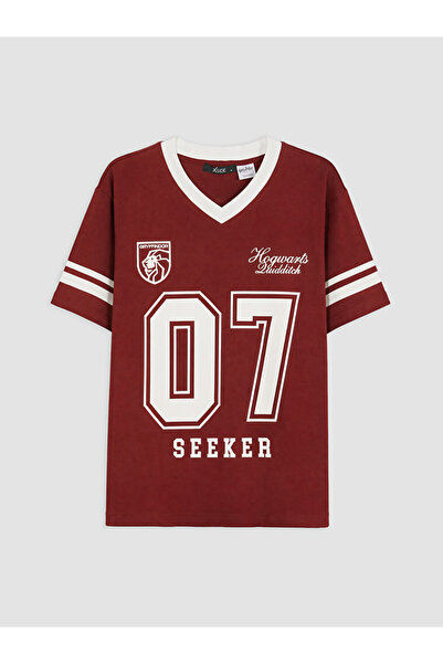 LC Waikiki Bordo Harry Potter Baskılı Oversize Kadın Tişört