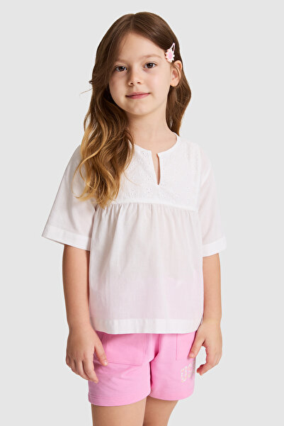 U.S. Polo Assn. Kız Çocuk Ekru Kısa Kollu Gömlek 50324754-VR019