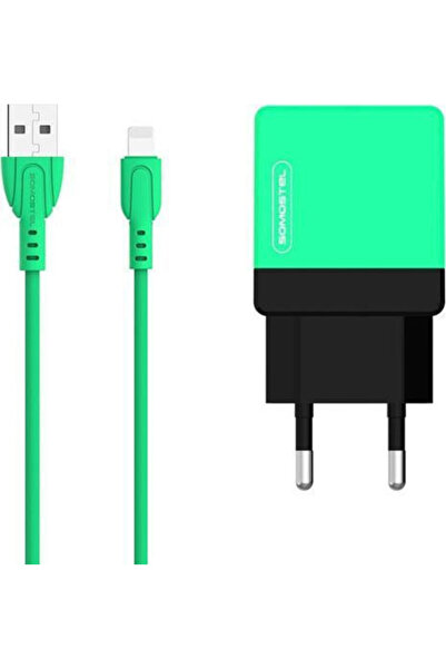 Somostel Încărcător cu 2 porturi USB-A și cablu Lightning Verde (SMS-A53)