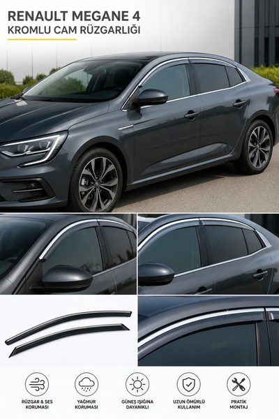 GR-Dizayn RENAULT MEGANE 4 SEDAN 2016+ ARACA ÖZEL KROMLU CAM RÜZGARLIĞI A+