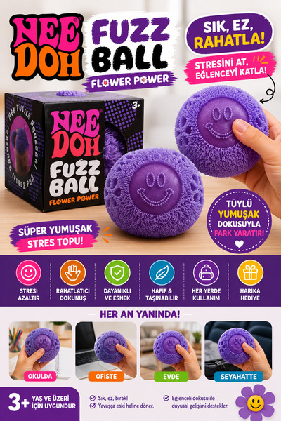 Firsatkolay Fuzz Ball Kadife Dokulu Sukuşi NeeDoh Stres Topu Squishy Oyuncak ...
