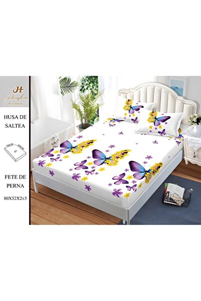 OEM Husă de Pat Bumbac Satinat 2 Persoane 3 Piese cu Elastic 180x200 cm, Mode...