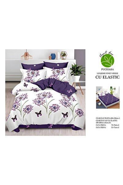 naniland.ro Lenjerie de Pat Bumbac Satinat 2 Persoane 6 Piese cu Elastic 180x...