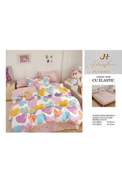 naniland.ro Lenjerie de Pat Bumbac Satinat 2 Persoane 6 Piese cu Elastic 180x...