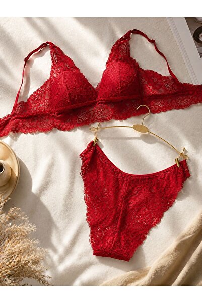 cdh çeyize dair herşey Romantic Series |   Women's Red Lace Bra Set
