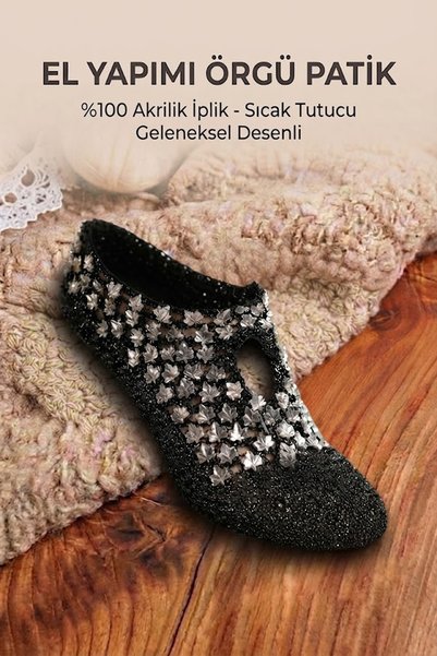 EastWest Trading Handmade black floral sequin slippers - sparkling, elegant, traditional vintage design - bridal gift - size 36-37 house slippers