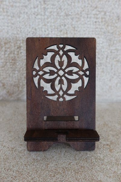 OrnamentArt Suport telefon "Mandala", lemn natur