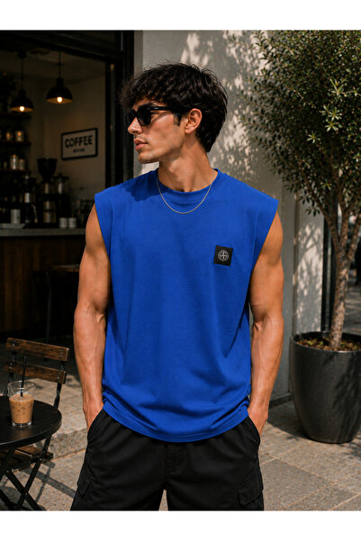 caddekombin Zero Sleeve Unisex Compass Printed Cotton Combed Crew Neck T-Shirt