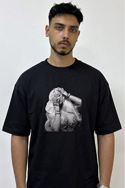 Anetos Cardi B Skeleton Hand Design Printed Oversize Black T-Shirt