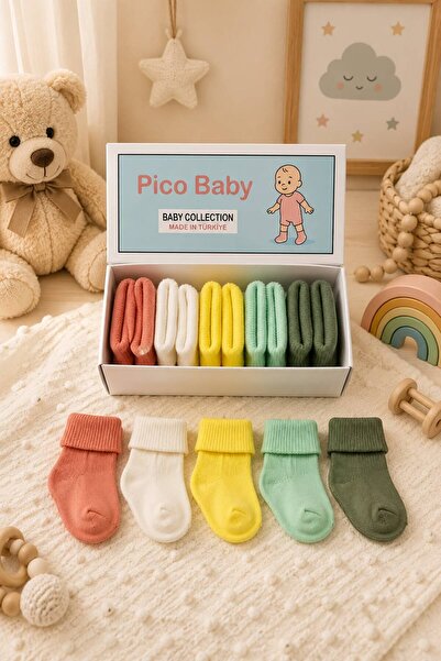 Pico Baby Organik Pamuk Unisex 5'li Kutulu Premium Yeni Doğan Bebek Çorabı