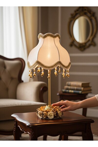 Dekovien Ecru Velvet Covered Floral Decorated Gold Striped Headboard Floral G...