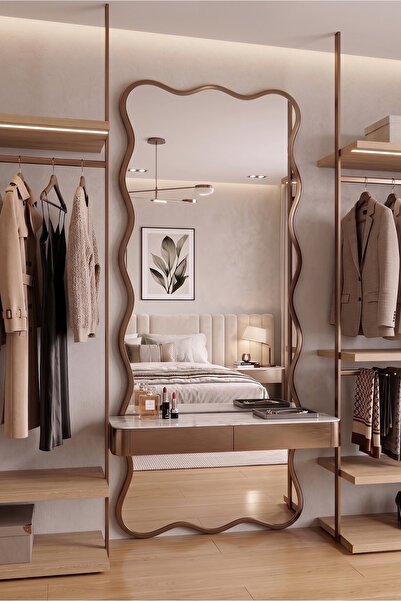 Mirror Home Decor Art Dalgalı Ahşap Çerçeveli Modern Boy Aynası | Dikdörtgen ...
