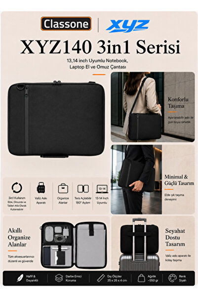Classone XYZ 3in1 Series XYZ140 Geantă compatibilă pentru tabletă și laptop d...