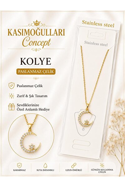 kasımoğulları concept Stainless Steel Figured Necklace – Gold Color Chain, Da...