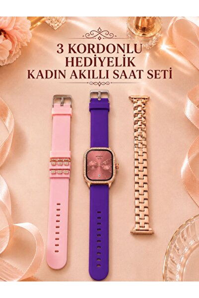 Genel Markalar 3 Kordonlu Rose Gold Kasalı Kadın Akıllı Saat Seti