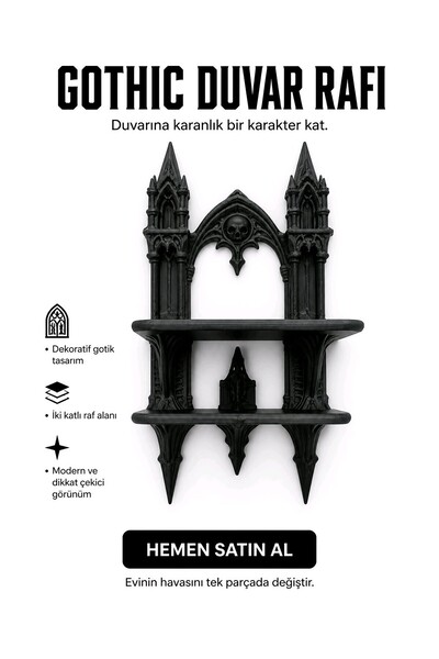 DIYMaX Gotik Katedral Duvar Rafı 2 Katlı Dekoratif Takı ve Kristal Sergileme ...