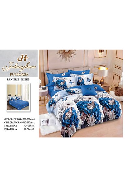 naniland.ro Lenjerie de Pat Bumbac Satinat 2 Persoane 6 Piese Fără Elastic 20...