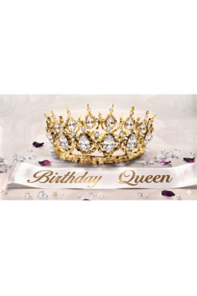 GOLDCENTER BİRTHDAY QUEEN ÖZEL TAŞLI TAÇ VE KUŞAK