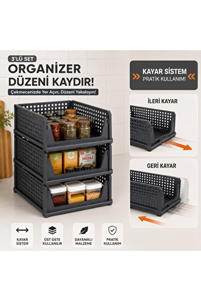 yuzi home 3’lü Çok Amaçlı Kayar Organizer Raf Dolap İçi Kıyafet Ev Aksesuarı ...