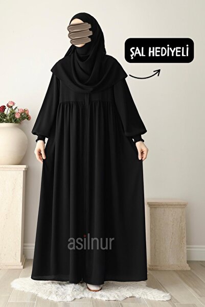 ASİLNUR طقم شال شيفوال فيرايس مع هدية باللون الأسود