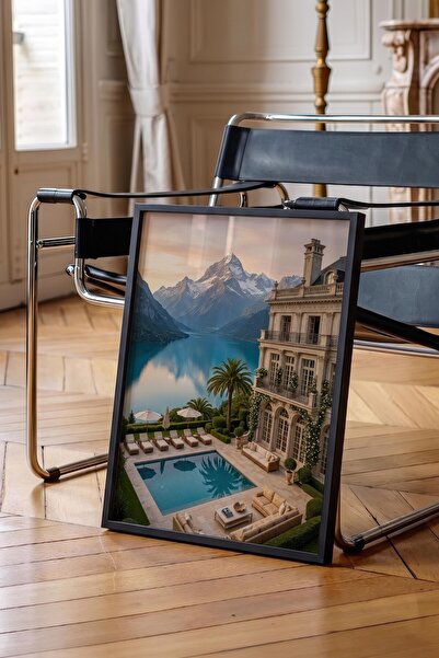 Postifull Mountain and Lake Scenery Poster, Black Framed Poster, Old Money Se...